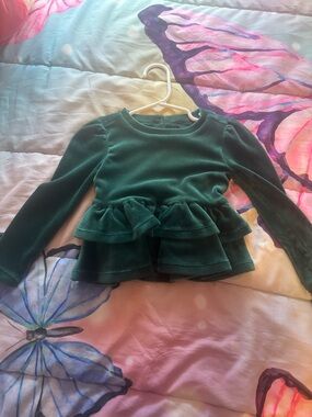 Little Sleepies Deep Green Velvet Ruffle Long Sleeve Top